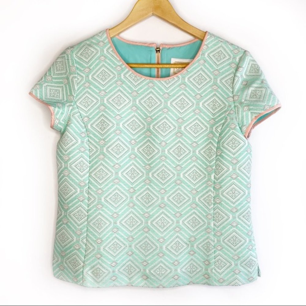 Sail to Sable Cabbage Mint Jacquard Gold Zip Top S